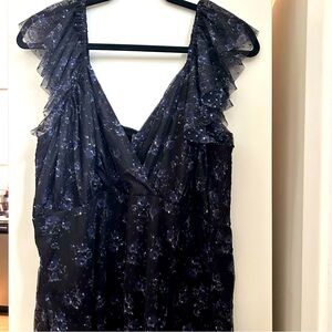 NWOT Arula Black and Blue Floral Pattern Bodysuit Tank